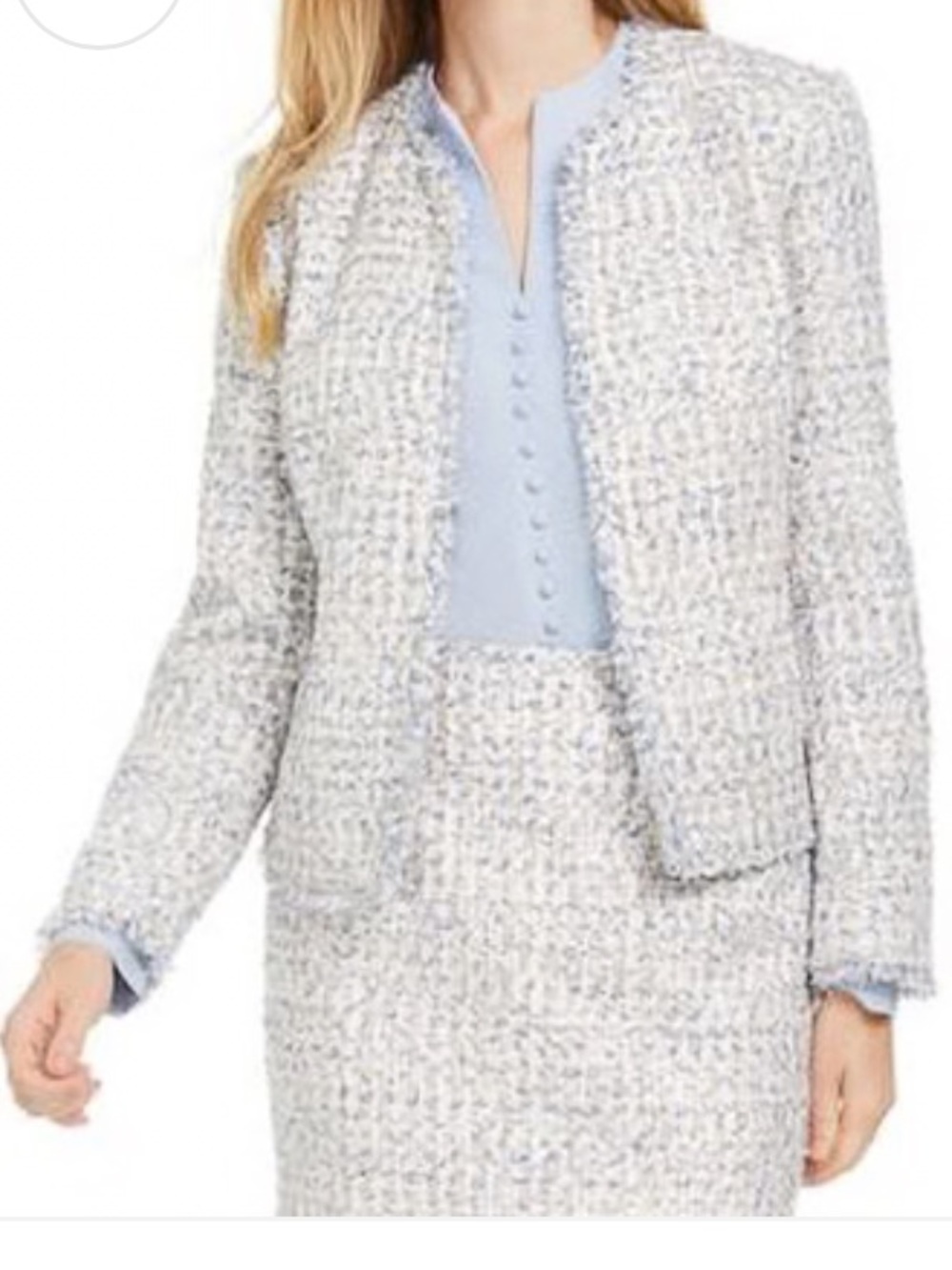 Calvin Klein Open Front Tweed Boucle Jacket